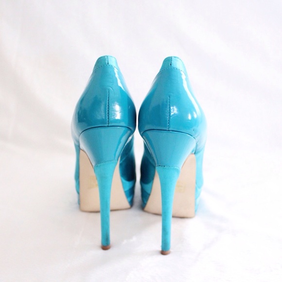 Bebe Sky Blue Satin Platform Heels - Picture 4 of 8